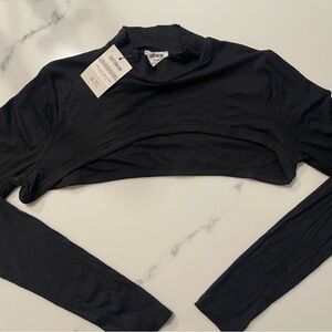 Cotton On Black Ribbed High-Neck Crop Top with Cutout